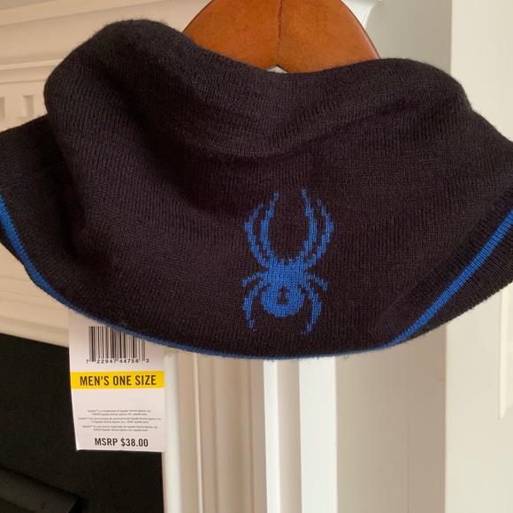 Spyder Jacquard Logo Stripe Gaitor Neck Warmer Men’s Black & Blue Color OS NWT - Picture 2 of 12